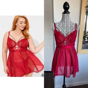 Plus Size Torrid Sexy Babydoll Teddy Chemise Slip. Red Lace. Size 00. See Chart